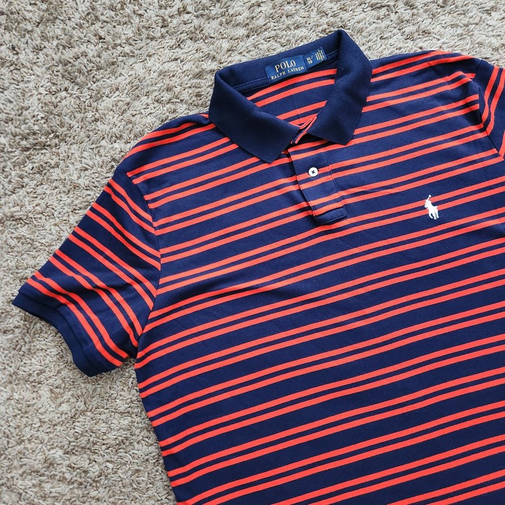 Polo Ralph Lauren Recent Polo S/S Shirt Men's L Large Red/Blue Striped Stretch